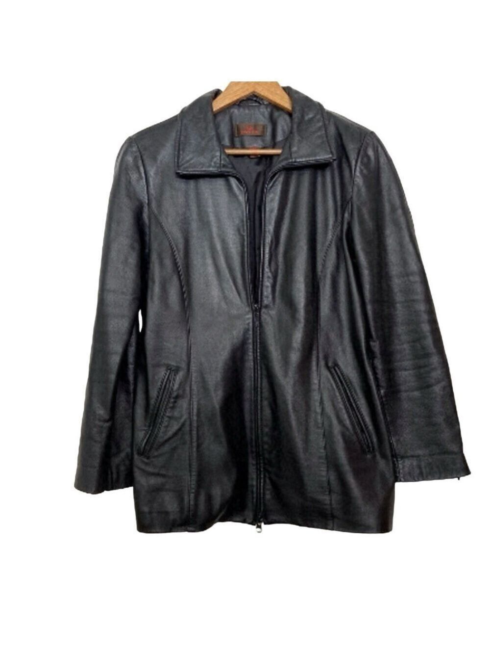Danier black genuine leather jacket soft zip up motorcycle Bikercore moto in XS